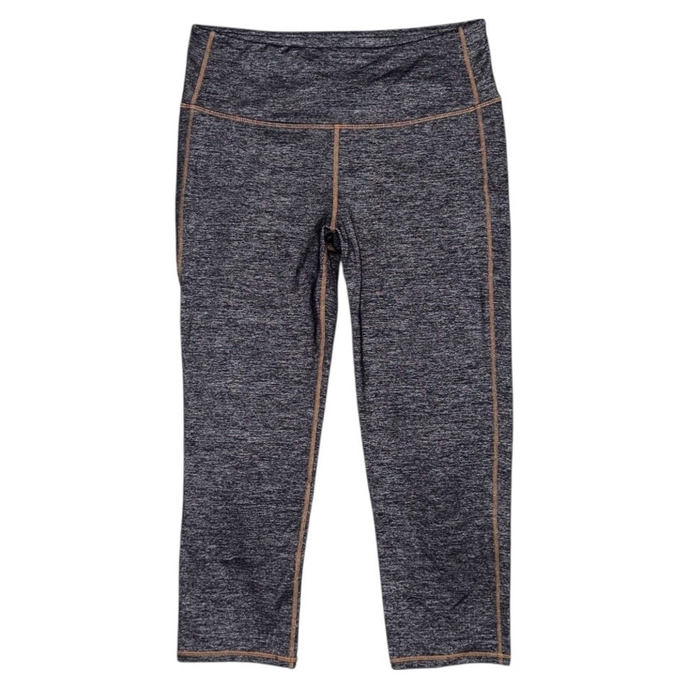 Athleta High Rise Quest Chaturanga Yoga Pants Cropped Legging Gray Black Heather